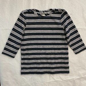 Christopher Banks Woman's Medium Stripe 3/4 Sleeve Cotton Top Blue White Green